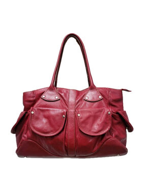 TOSCANI Women's Red Italian Genuine Leather Large Shoulder Bag Double Handle